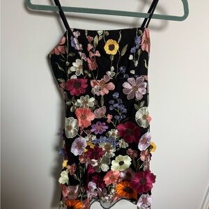 Storia Black Dress with Floral Embroidery